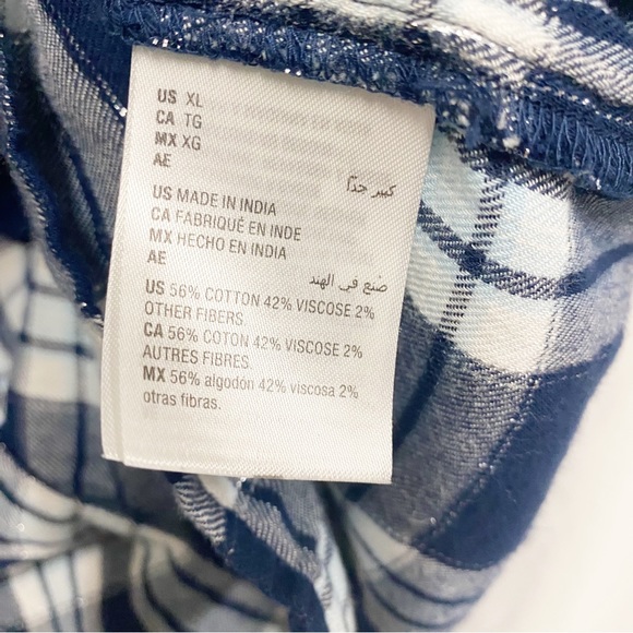 Style & Co Navy & White With Silver Sparkle Plaid Button Down Shirt - Picture 9 of 9